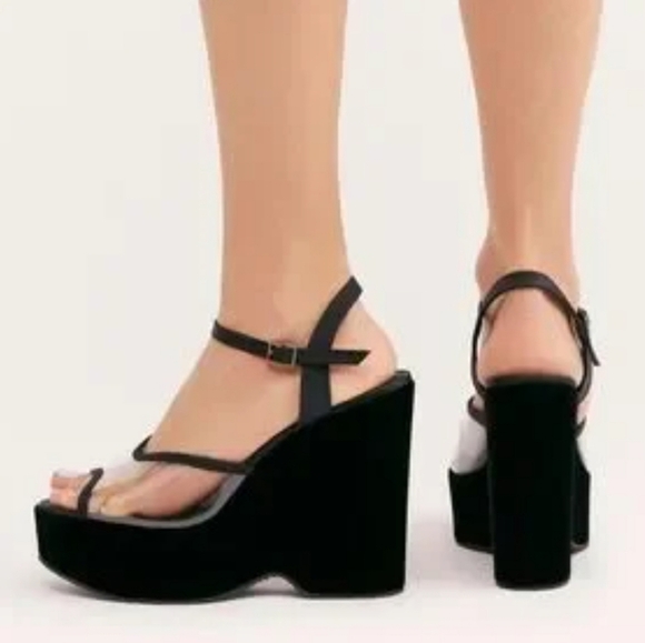 Free people velvet platform clear wedge sandal - Picture 1 of 12